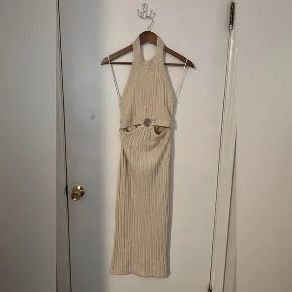 New Boutique Tan Knit Cutout Midi Dress - Picture 2 of 2